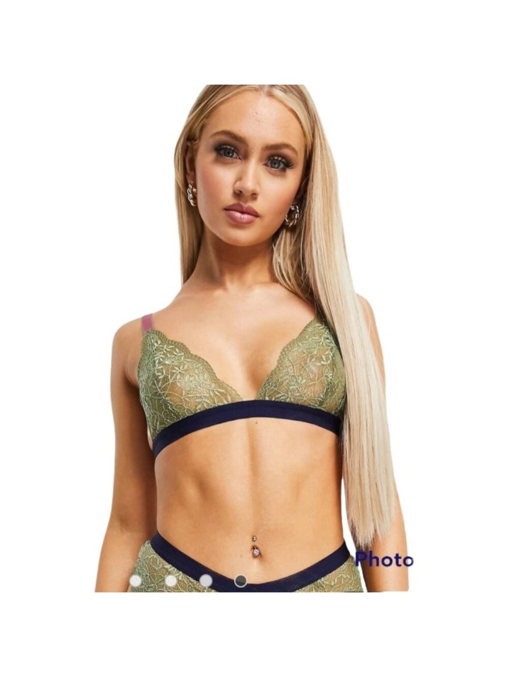 We Are We Wear Evolve Women's NWT Lace Triangle Bralette Khaki & Navy Size S